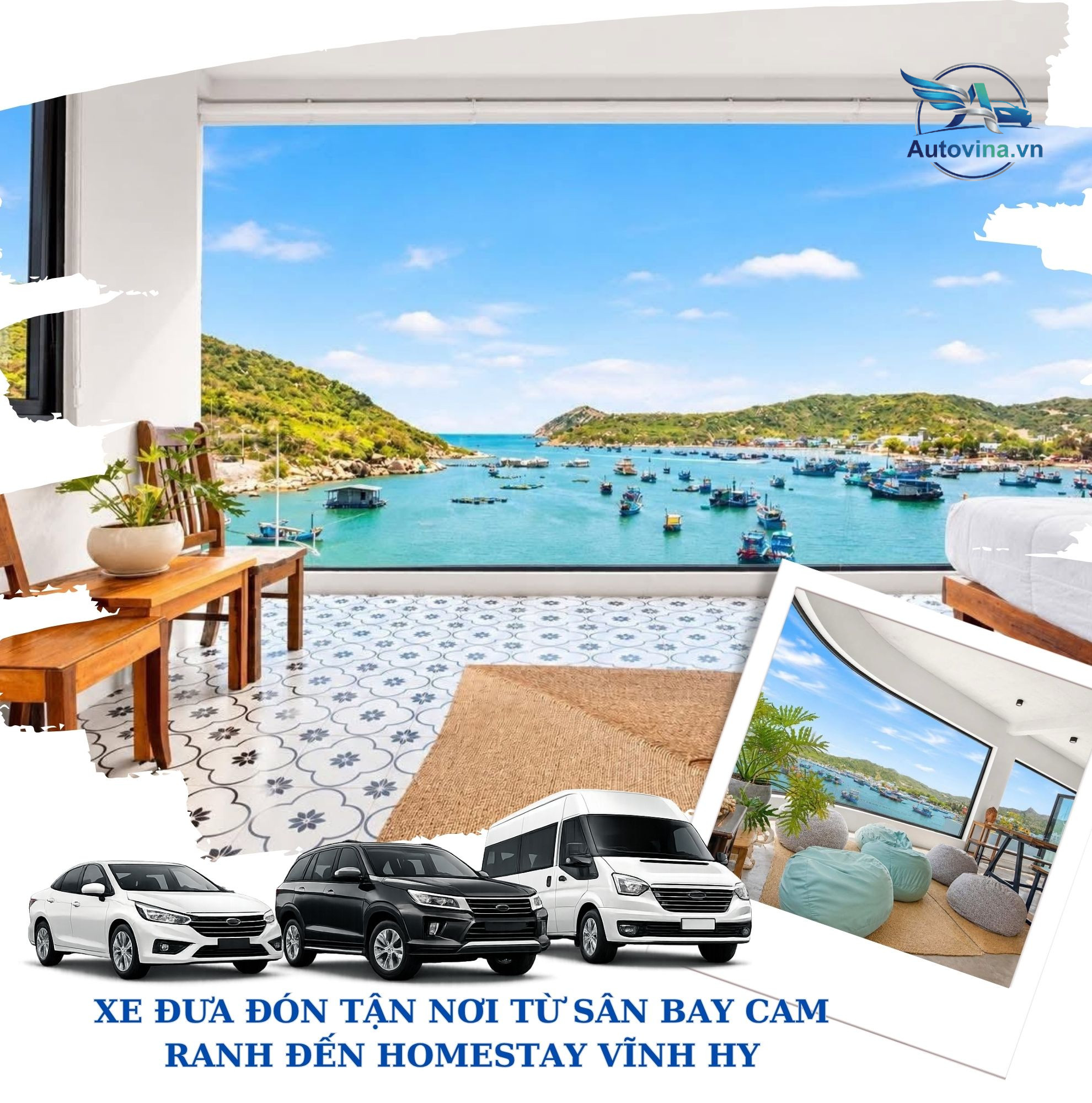 xe đưa đón tận nơi từ sân bay Cam Ranh đến homestay Vĩnh Hy